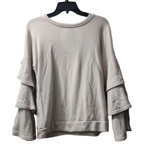 Penelope Project Ruffle Sleeve Sweatshirt Keyhole Back Casual‎ Top L